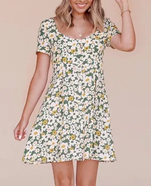 ✨Sunny Floral Mini Dress✨ Green Size 8 thumbnail 1