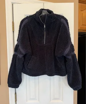 Free People Movement Fluffy Blue Small Women's Fleece Quarter Zip Oversized thumbnail 1