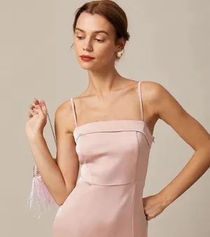 RIHOAS The Pink Bodycon Satin Cami Midi Dress XS thumbnail 5