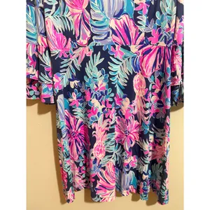 Lilly Pulitzer Raina‎ Dress Garden Getaway Large Excellent Tiered Bell Sleeve thumbnail 7