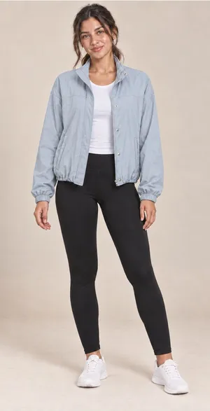 YPB Abercrombie On the Go Cropped Bomber Jacket Blue Gray Women M thumbnail 1