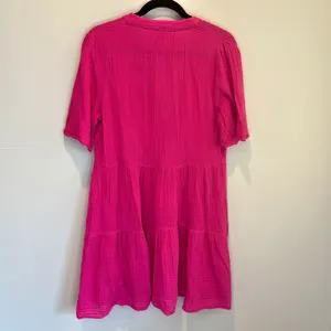 By Anthropologie Pink Gauze Cotton Short Sleeve Tiered Mini Dress - size Small thumbnail 4