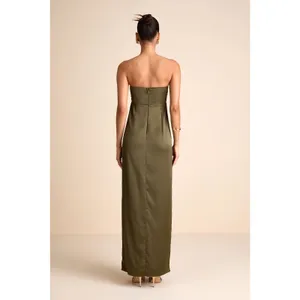 NWT Lulus Memorable Entrance Olive Green Strapless Satin Maxi Dress Holiday 1X thumbnail 3