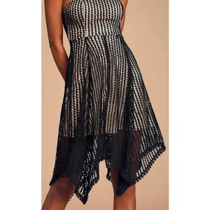 Lulus L Lenaya Strapless Dress‎ Black Crochet Handkerchief Hem Mesh Overlay NEW thumbnail 3