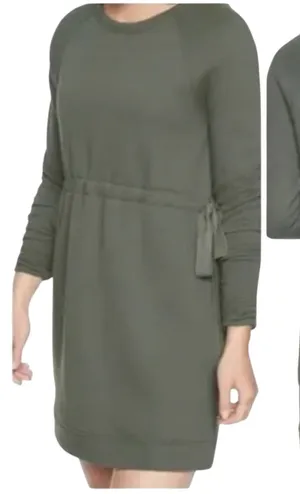 Athleta Studio Cinch Green Sweatshirt Dress Small Tie Waist Athleisure thumbnail 1