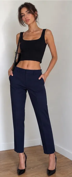 H&M Navy Straight Leg Tailored Pants size 2 thumbnail 1