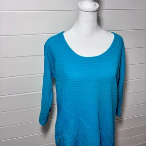 Vermont Country Store Textured Popover‎ Half Sleeve Tunic Blue Top Size S thumbnail 2
