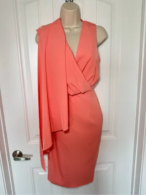 Lavish Alice Size 2 One Shoulder Salmon Pink Cape Mid Dress Cocktail Statement thumbnail 5
