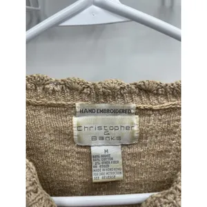 Womens vintage-hand-embroidered beige sweater floral &‎ geometric M flaws thumbnail 4