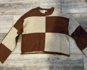 White Crow Checkered Tan & Cream Crew Neck Sweater thumbnail 1