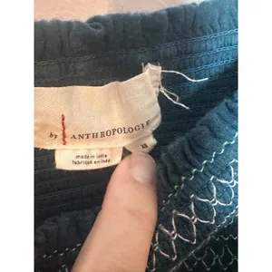 Anthropologie Teal‎ Smocked Embroidered Puff Sleeve Crop Top XS Floral Boho thumbnail 4