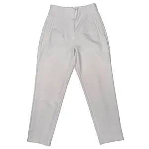 Zara Medium High Waisted Pleated Straight Leg Pants Cream Minimalist Cropped thumbnail 9