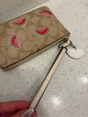 🍉Coach Corner Zip Wristlet in Signature Canvas w/Watermelon Print🍉 ~ EUC thumbnail 5