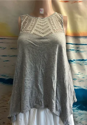 American Eagle Sleeveless Gray Tank & Lace Yoke SM thumbnail 1