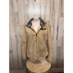 Pendleton Cream Sherpa Flannel Trim Full Zipper Teddy Coat Women’s medium thumbnail 6