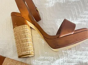 Aldo brown raffia block heel sandals: thumbnail 1