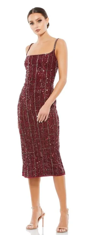 Mac Duggal 10770 Burgundy Beaded Spaghetti Strap Midi‎ Slip Dress Size 2- NWT thumbnail 1