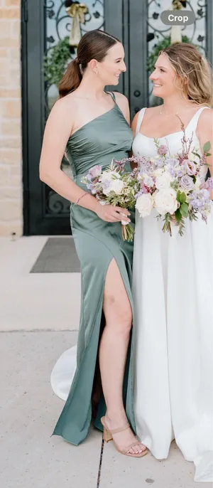 Azazie Erin Stretch Satin Dress Eucalyptus thumbnail 1