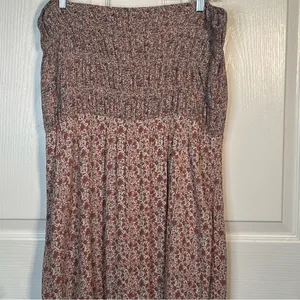American Eagle Strapless Maxi Dress With Side Slit Sz XL Pink Floral Smocked thumbnail 11