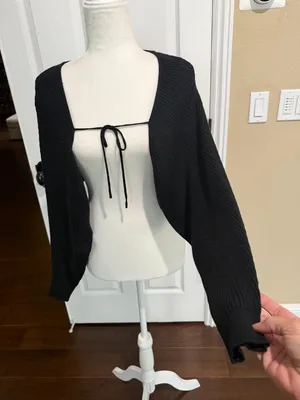 Kerisma Black Ribbed Shrug Sweater Top Cropped One Size thumbnail 1