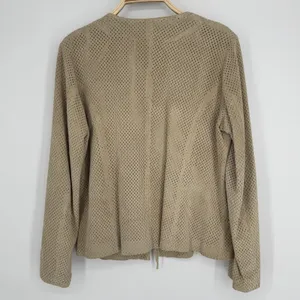 Vintage Belle Sport Pig Suede‎ Leather Jacket Large Tan Perforated Boho Layering thumbnail 5