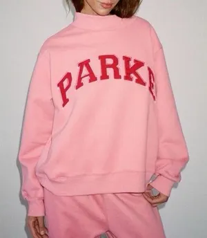 PARKE Varsity Pink Mock Neck Sweatshirt Valentines Day Lover RARE L/XL thumbnail 1