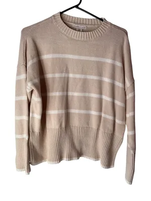 Sincerely Jules Striped Crew Neck Sweater Beige White Cotton M Minimalist‎ thumbnail 1