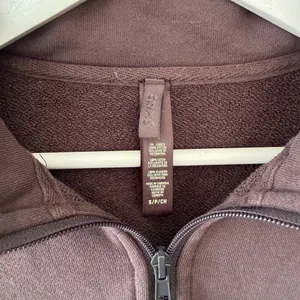 Skims Half Zip Sweater Cropped French Terry Pullover Chocolate Brown Size Small thumbnail 6