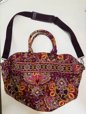 Vera Bradley Safari Sunset Paisley Design Medium Duffel Bag Purple Orange thumbnail 3
