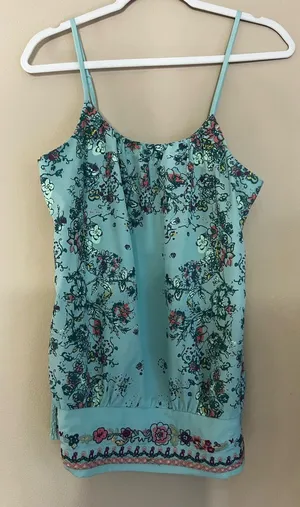 Floral Print Light Green Blue Sleeveless Cami Top thumbnail 1