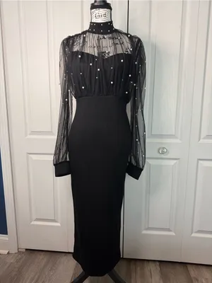 CHICME Black Pearl-Embellished Mesh Bodycon Evening Dress thumbnail 2