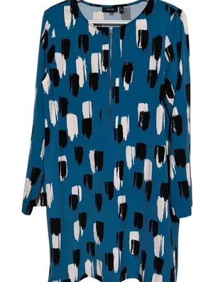 Apt. 9 Women's Long Sleeve Turquoise & Black Brush Stroke Print Dress Size M thumbnail 1