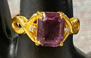 Elegant 14k Gold Plated Emerald Cut Amethyst Cocktail Ring Size 9 thumbnail 1