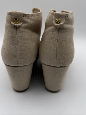 Call It Spring Wedge Booties Womens 7.5 Beige Canvas Lace Up Leopard thumbnail 5