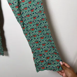 Roller Rabbit Women Cotton Pajama Pants L Green Christmas Elephant Sleigh Pocket thumbnail 4