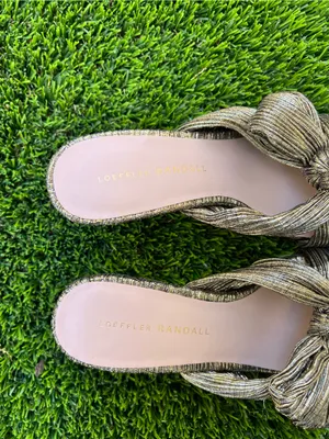 Loeffler Randall‎ Claudia Metallic Ribbon Heel Sandals Size 37 US 7 B Open Toe thumbnail 3