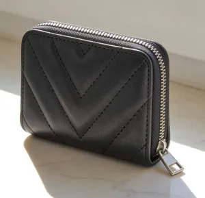 Black Quilted Faux Leather Zip Wallet thumbnail 1