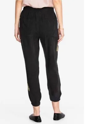 Johnny Was embroidered cupro jogger pants black sz M boho artsy thumbnail 2