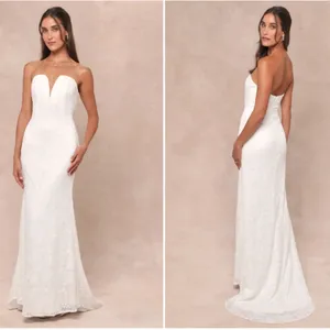 LULU's Sexy Bridal Wedding Chic Elegant Lace Bustier Sophisticated Maxi Gown thumbnail 2