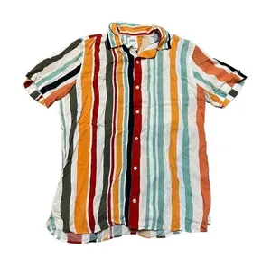 Zara Bright multicolored striped relaxed‎ fit womens button up blouse sz M thumbnail 1