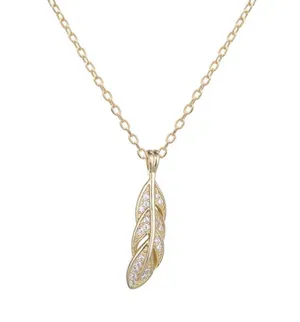 Boutique Pavé Feather Pendant Necklace • 18K Gold Vermeil Cable Chain Sterling Silver 925 thumbnail 1