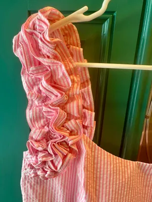 Lilly Pulitzer Devina Dress Pink Cosmo Seersucker Ruffle Strap Shift 10 thumbnail 4