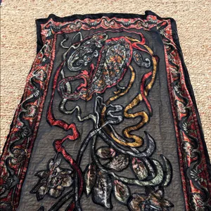 Velvet Burnout Abstract Floral Scarf in Black and Red thumbnail 7