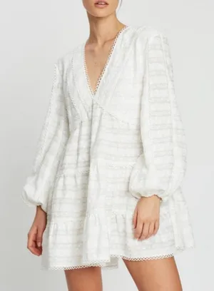 C/meo Collective Lie Awake Long Sleeve Ivory V Neck Dress Size Small EUC thumbnail 1
