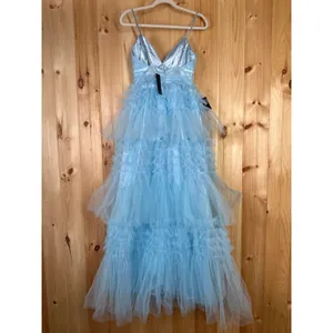 NWT Lulus Gorgeous Statement Blue Tulle Tiered Ruffled Maxi Dress Prom Gala XS thumbnail 5