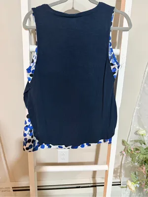 Deletta Navy V-Neck Tank with Blue Printed Hem thumbnail 4