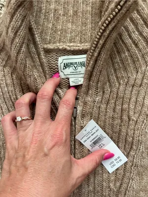 American Eagle Outfitters Cropped Half-Zip Ribbed Mock Neck Sweater - Taupe thumbnail 4