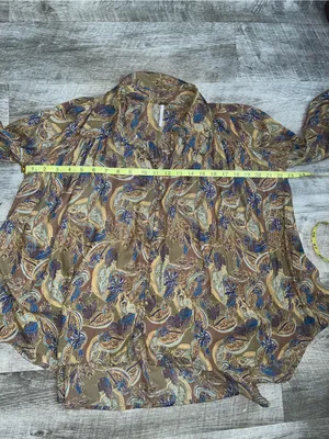 Free People Paisley Tie-Neck Blouse in Brown and Blue thumbnail 4