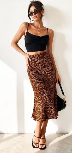 Hyped Unicorn Leopard Animal Print Satin Midi Skirt thumbnail 1