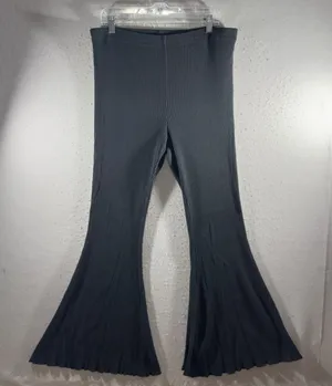 3211 | Aerie Ribbed Flare Bell Bottom Lounge Pants Black Women XL thumbnail 1